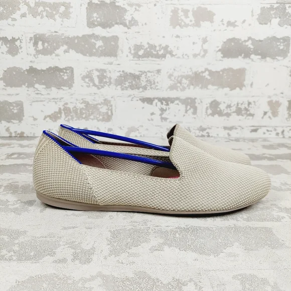 New Rothy's The Flat Cream Knit Round Toe Slip On Loafers C129